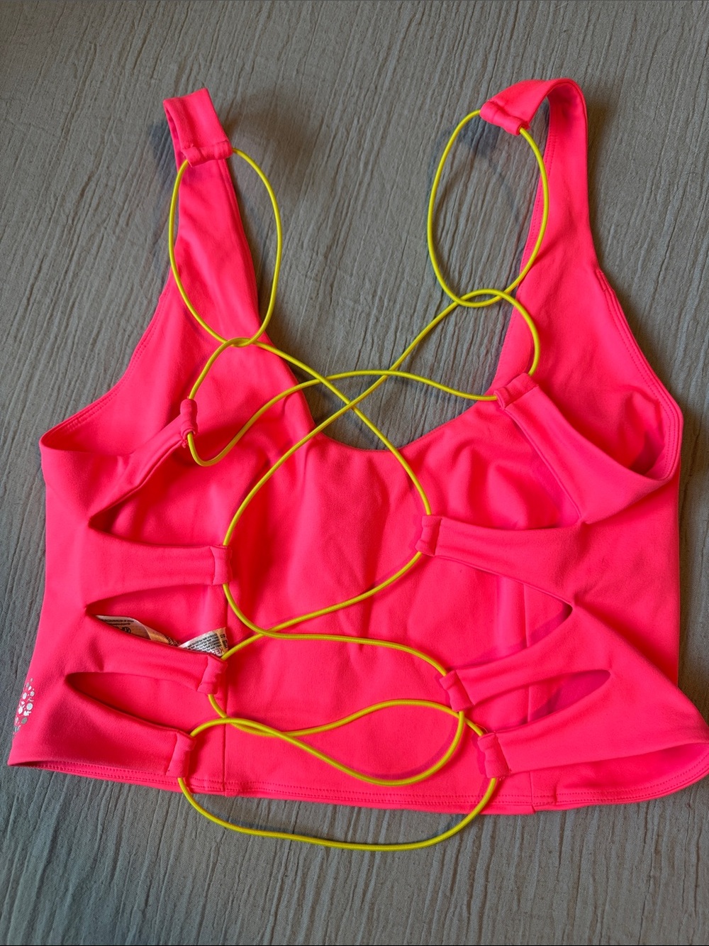 Free People Neon Pink Crop Bralette with Yellow Trim - Picture 2 of 4